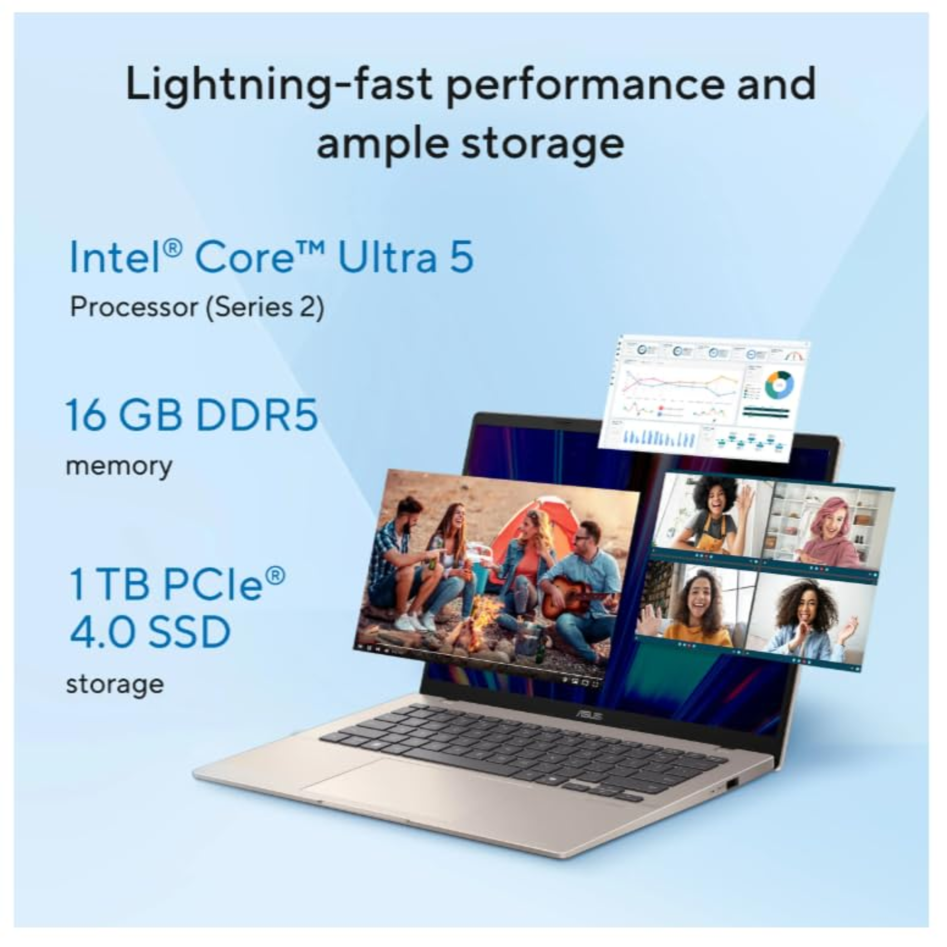 ASUS Vivobook 14 14.0" FHD+ Laptop - Intel Core Ultra 5 225H, Intel iGPU, 16GB RAM, 1TB SSD, Backlit Keyboard, Type-C Charging, Windows 11 Home, Office 2024 & Microsoft 365 Basic (Platinum Gold, 1.46kg, X1407CA-LY1581WS)
