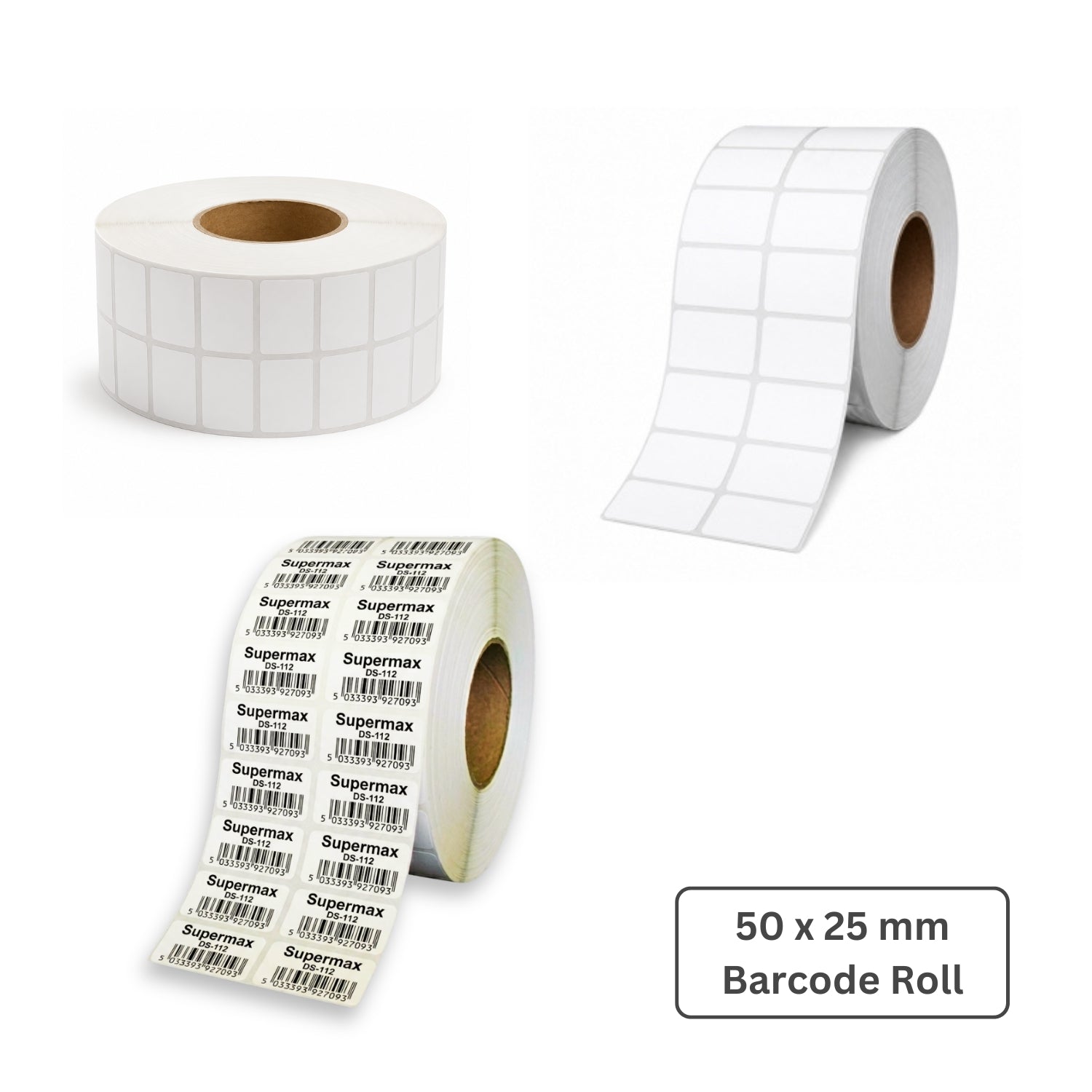50x25mm Barcode Label Roll | 2000 Labels Per Roll | 2 Ups Chromo Paper Sticker | Self Adhesive Labels for POS, Retail & Shipping