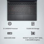 Dell G15 5530 Gaming Laptop | Intel Core i5-13450HX | NVIDIA GeForce RTX 3050 6GB | 16GB DDR5 RAM | 512GB SSD | 15.6" FHD 120Hz | Windows 11 Home | MS Office 2024 | Dark Shadow Gray