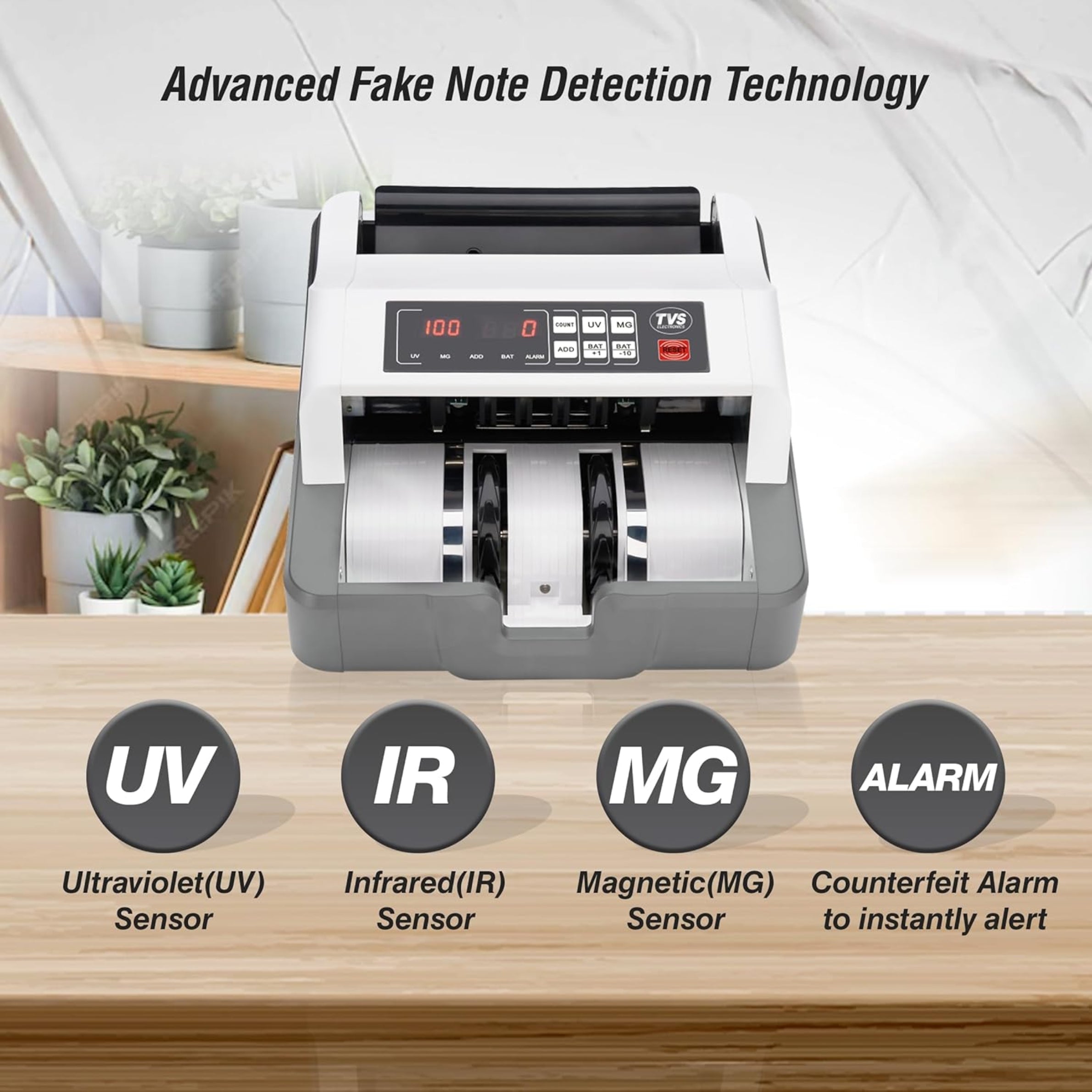 TVS Electronics CC-232 Classic Heavy-Duty Cash Counting Machine | 1200 Notes/Min High Speed | Advanced UV, MG & IR Fake Note Detection | Fully Automatic Money Counter for Indian Currency