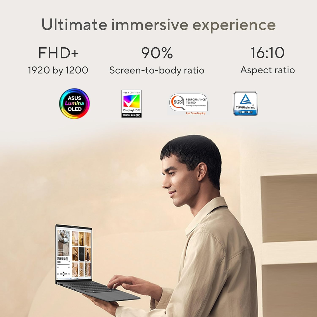 ASUS Zenbook A14 OLED 14.0" Copilot+ PC Laptop - Qualcomm Snapdragon X Processor, 16GB RAM, 512GB SSD, Windows 11 Home, MS Office 2024 & Microsoft 365 Basic, Metal Body (Iceland Gray, 0.9kg, UX3407QA-QD259WS)