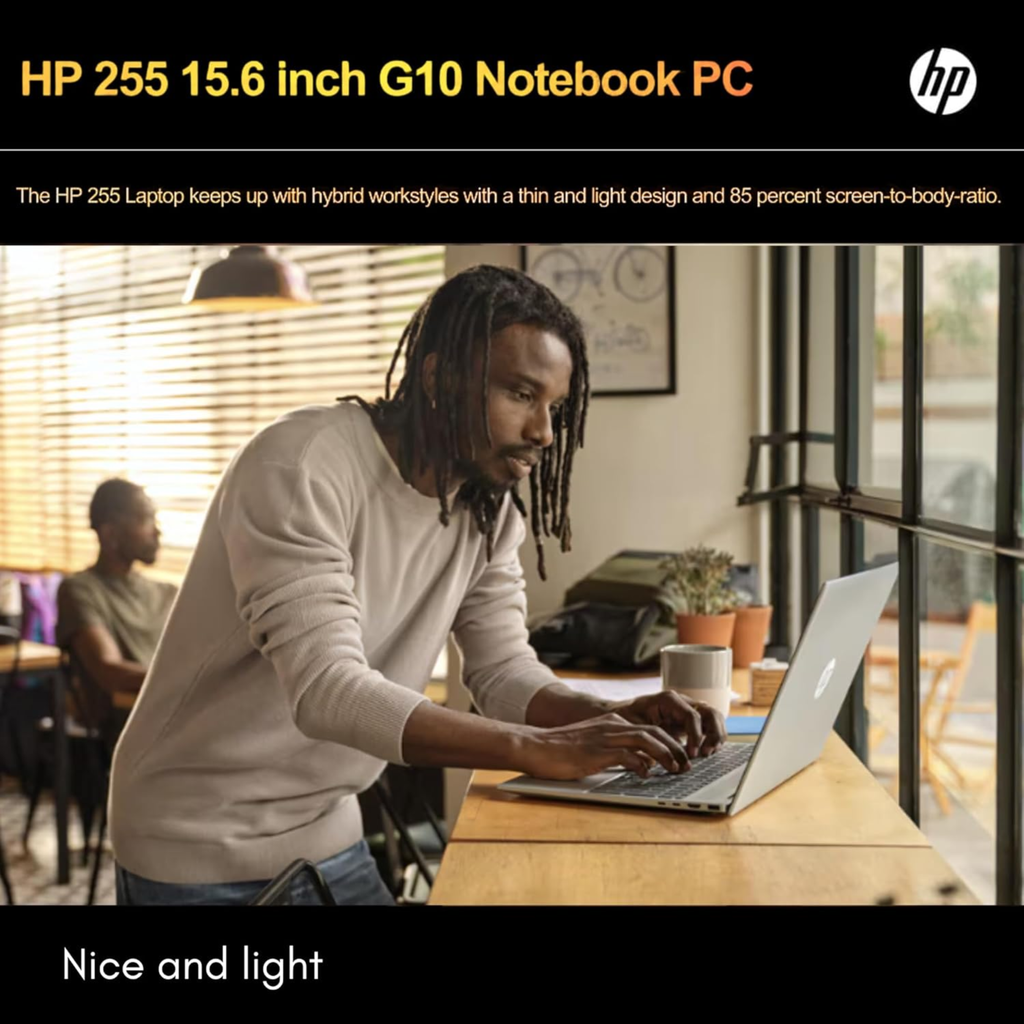 HP 255 G10 15.6" Full HD Laptop - AMD Ryzen 3 Quad Core 7335U, AMD Radeon Graphics, 16GB DDR5 RAM, 512GB SSD, USB-C, HDMI (Dark Ash Silver, 1.52kg)