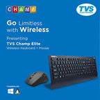 TVS Electronics Champ Elite Wireless Keyboard and Mouse Combo | 10 Million Keystrokes | 1600 DPI Optical Tracking | 10m Wireless Range | UV Coated Abrasion Resistant Keys | Long Battery Life (Black)