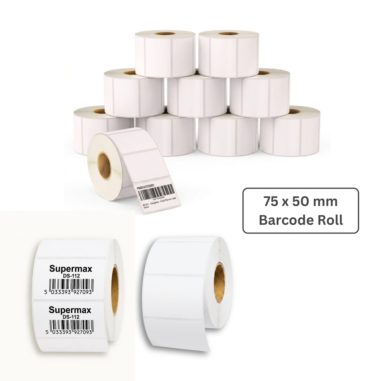 75x50mm Direct Thermal Barcode Label Roll | 1000 Labels Per Roll | 1 Up DT Sticker | Self Adhesive Shipping, Logistics & POS Labels