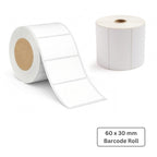 60x30mm Direct Thermal Barcode Label Roll | 1000 Labels Per Roll | 1 Up DT Sticker | Self Adhesive Shipping, POS & Logistics Labels