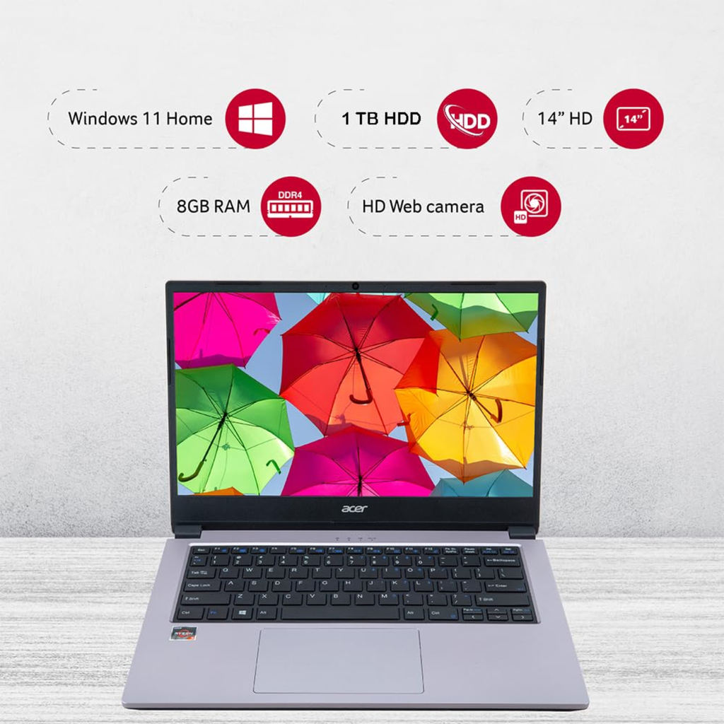 Acer One 14 Business Laptop 14.0" HD Display - AMD Ryzen 3 3250U, 8GB RAM, 1TB HDD, AMD Radeon Graphics, Windows 11 Home, MS Office (Z2-493)