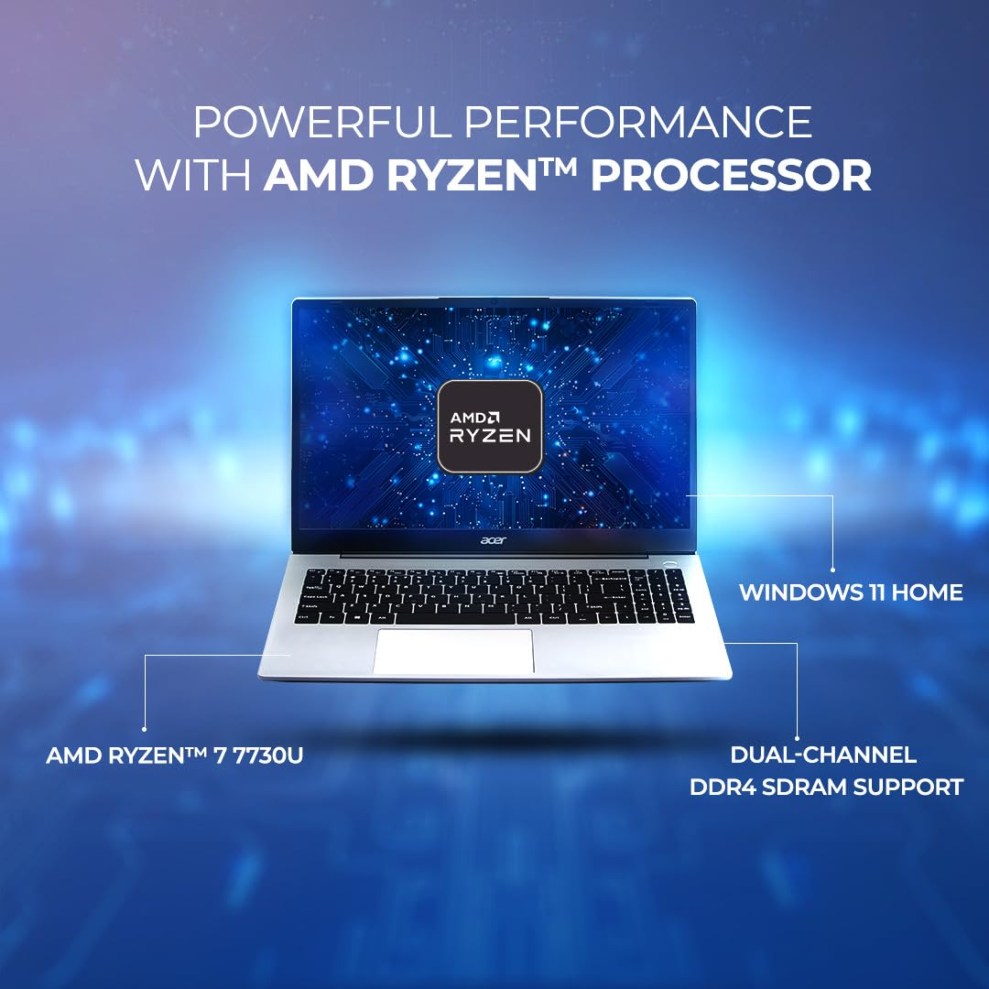 Acer Aspire 15.6" FHD Laptop - AMD Ryzen 7-7730U, 16GB RAM, 512GB SSD, Windows 11 Home, Backlit Keyboard, 180° Hinge, 55Wh Battery (Pure Silver, 1.79kg, AS15-42)