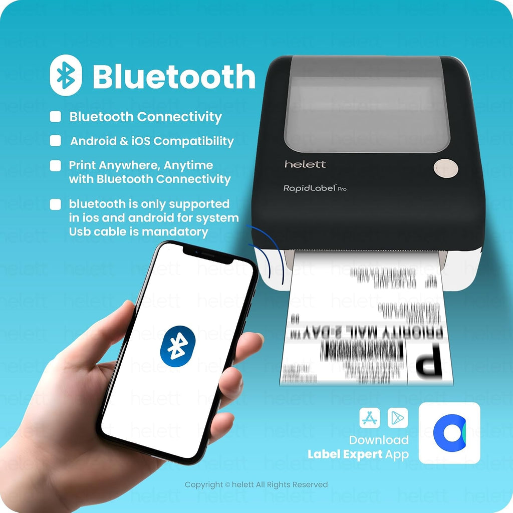 Helett H30C Pro Wireless Bluetooth Thermal Label Printer 4x6 | USB Shipping Barcode Printer | 203 DPI | Windows & Mac Compatible