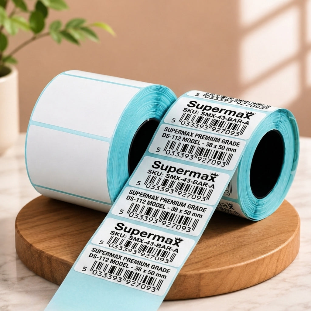 60x40mm Direct Thermal Barcode Label Roll | 1000 Labels Per Roll | 1 Up DT Sticker | Self Adhesive Shipping, POS & Logistics Labels