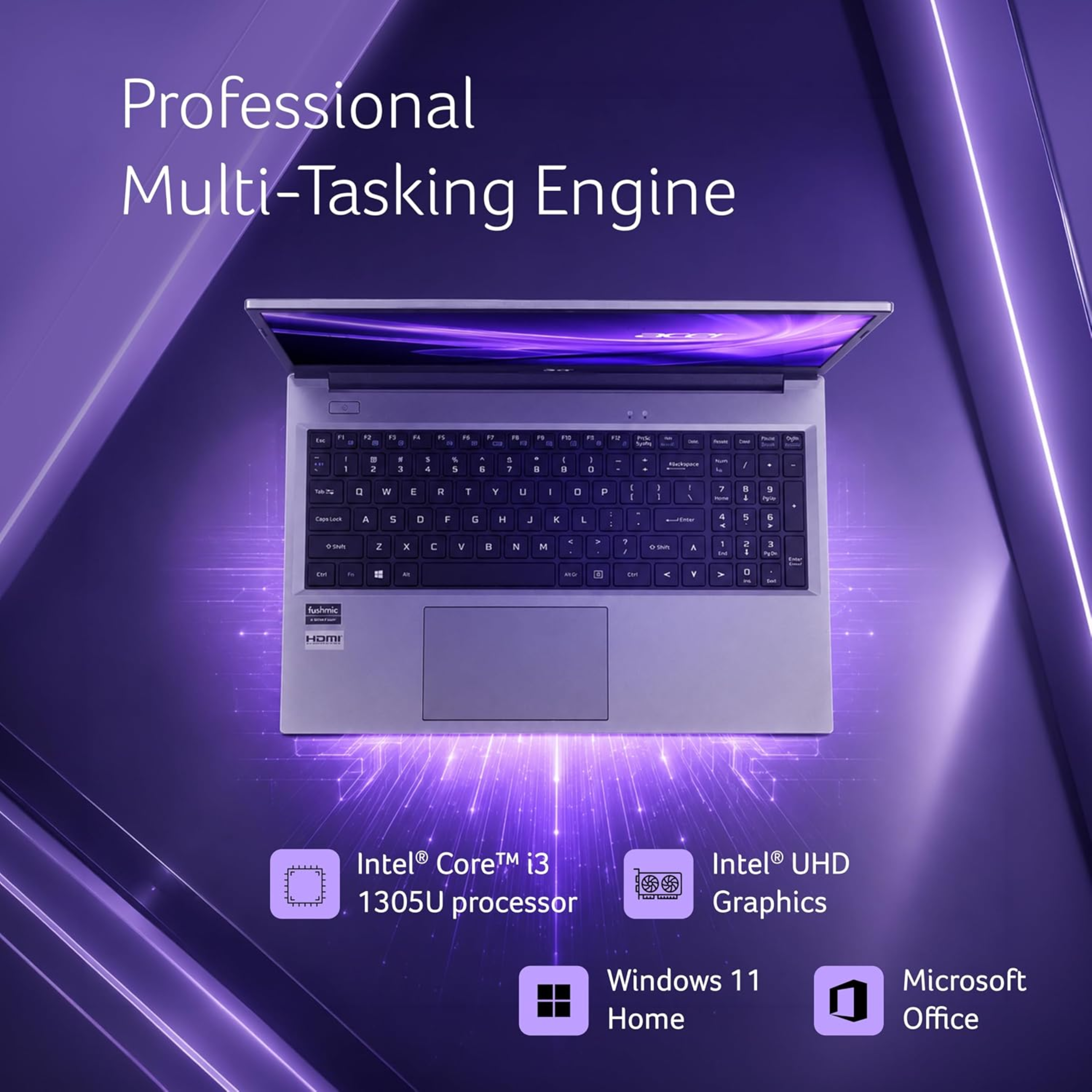 Acer Aspire Lite 15.6" FHD IPS Thin & Light Laptop - 13th Gen Intel Core i3-1305U, 8GB DDR4 RAM, 512GB SSD, Win 11, Office 2024 + M365 Basic (Steel Gray, 1.59kg, AL15-53)
