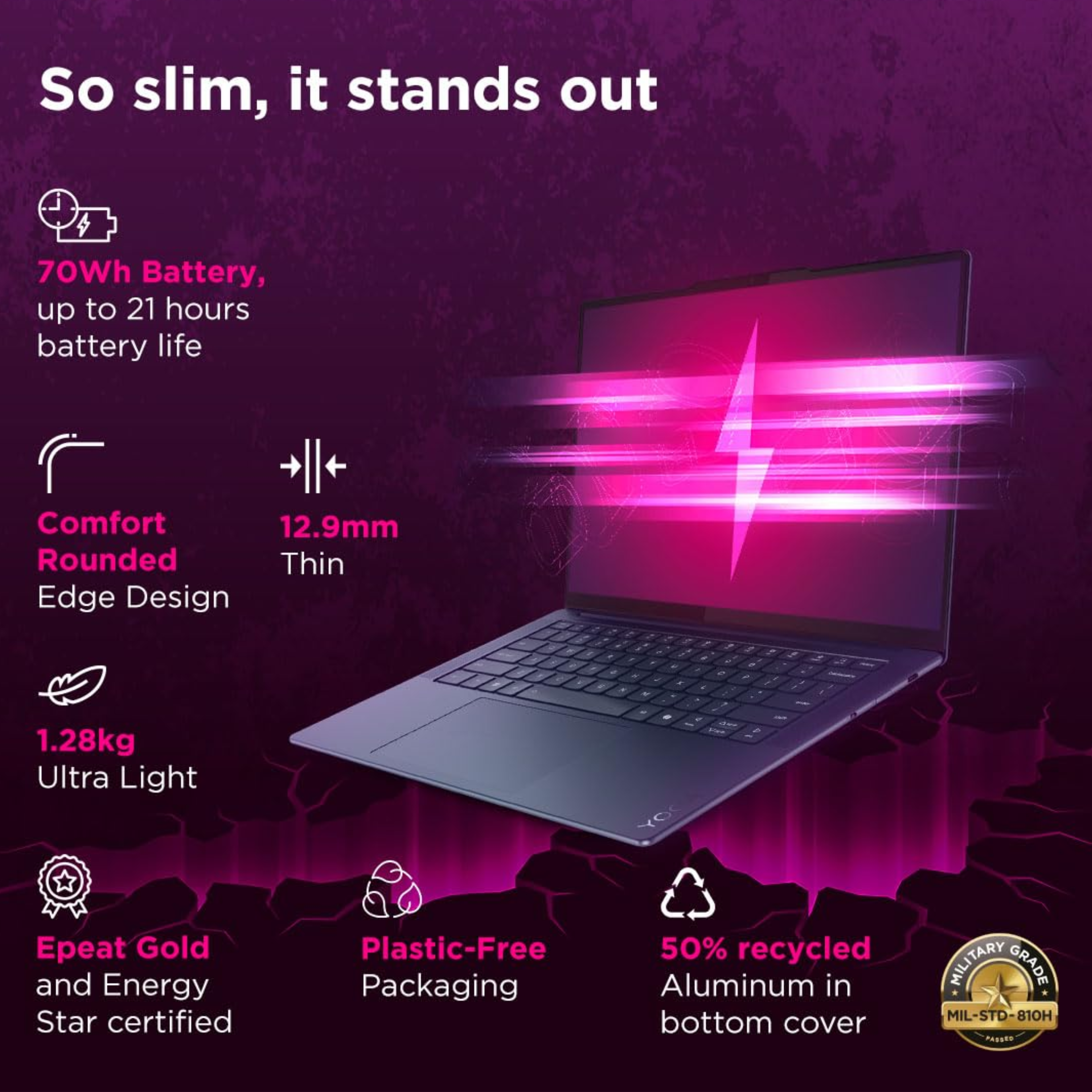 Lenovo Yoga Slim 7 14" 3K OLED Touchscreen AI PC - Snapdragon X Elite X1E, Copilot+ PC, 32GB RAM, 1TB SSD, 45 TOPS Qualcomm NPU, Win 11, MSO, 1Yr ADP Free (Grey, 1.4kg, 83ED003BIN)