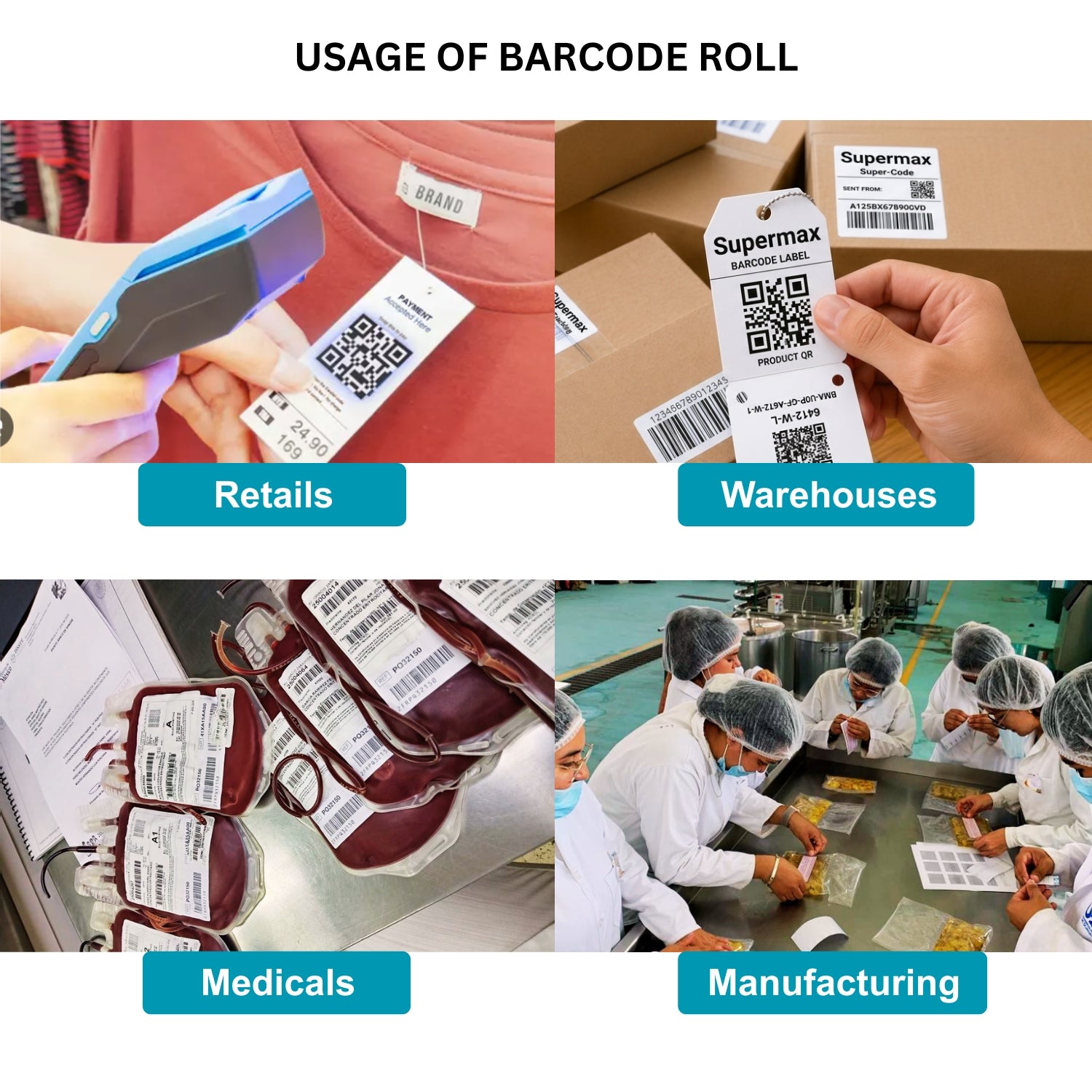 50x50mm Direct Thermal Barcode Label Roll | 1000 Labels Per Roll | 2 Ups DT Sticker | Self Adhesive Shipping, POS & Logistics Labels
