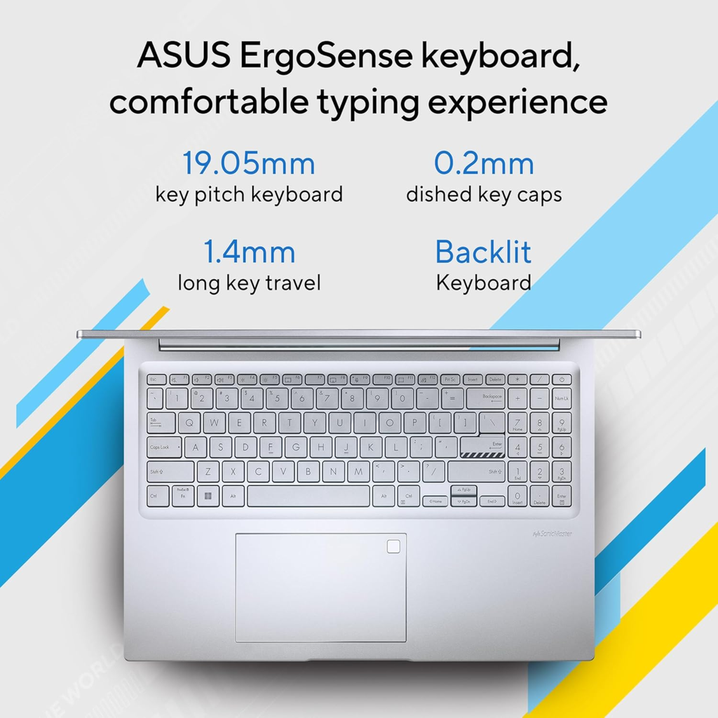 ASUS Vivobook 16 16.0" FHD+ Laptop - 12th Gen Intel Core i5-12500H, 16GB RAM, 512GB SSD, Fingerprint Sensor, Backlit Keyboard, 300 Nits, Windows 11 Home, MS Office Home (Transparent Silver, 1.88kg, X1605ZAC-MB541WS)