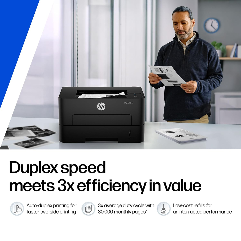 HP LaserJet Tank 303dw Wireless Monochrome Laser Printer - Auto Duplex, Wi-Fi & Ethernet, Pre-Filled Toner Tank Engine, USB 2.0 (White & Gray)