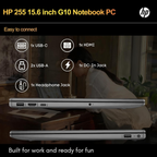 HP 255 G10 15.6" Full HD Laptop - AMD Ryzen 3 Quad Core 7335U, AMD Radeon Graphics, 16GB DDR5 RAM, 512GB SSD, USB-C, HDMI (Dark Ash Silver, 1.52kg)