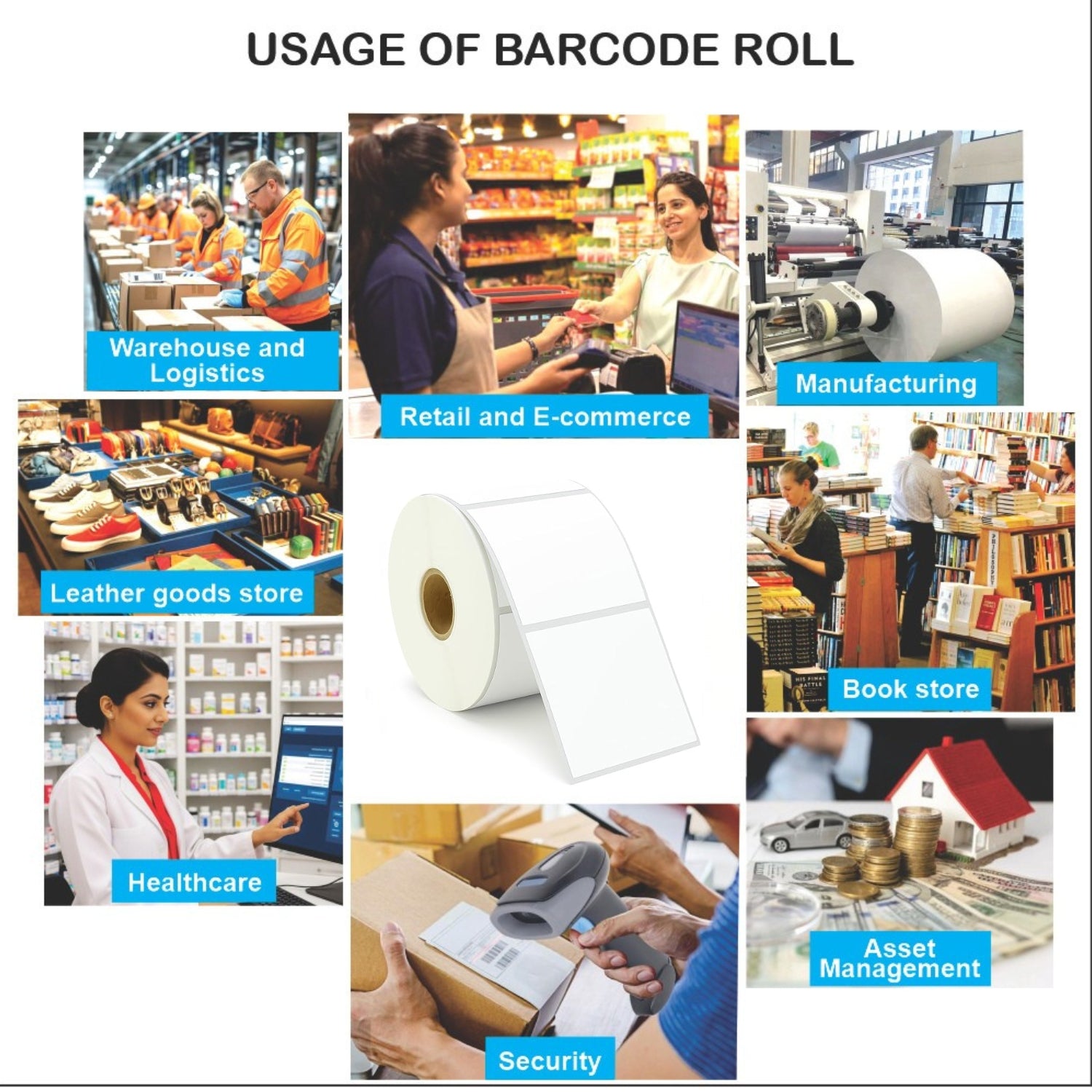 105x105mm Direct Thermal Barcode Label Roll | 1000 Labels Per Roll | 1 Up DT Sticker | Self Adhesive Shipping, POS & Logistics Labels