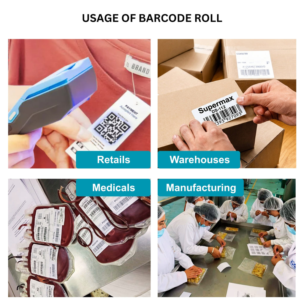 60x40mm Direct Thermal Barcode Label Roll | 1000 Labels Per Roll | 1 Up DT Sticker | Self Adhesive Shipping, POS & Logistics Labels