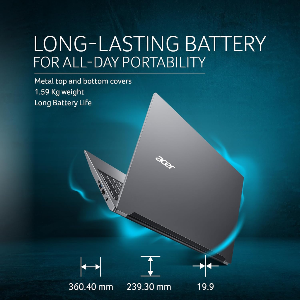 Acer Aspire Lite 15.6" FHD IPS Laptop - AMD Ryzen 3-5400U, 8GB RAM, 512GB SSD, Windows 11 Home, Premium Metal Body, MS Office 2024 (Steel Gray, 1.59kg, AL15-41)