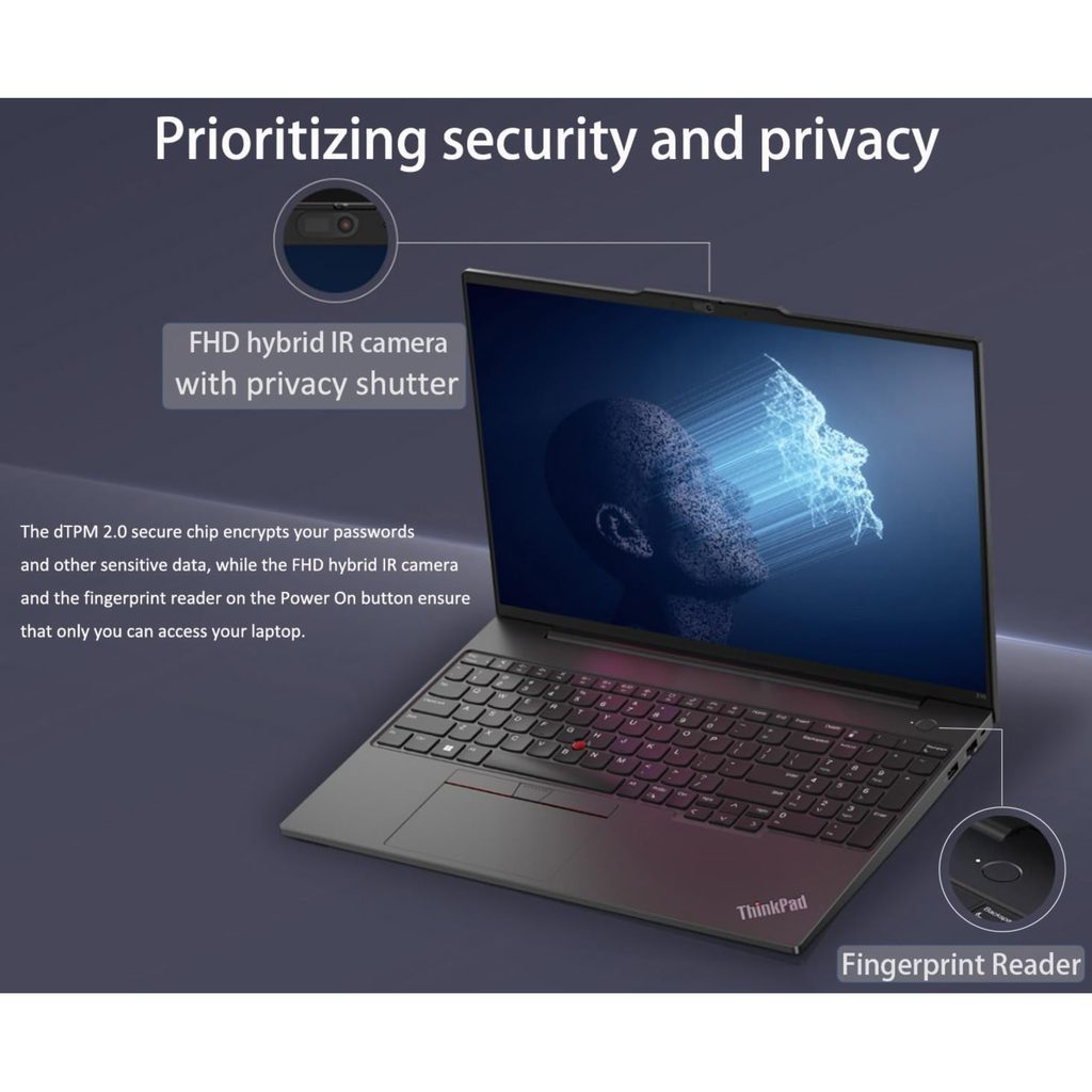 Lenovo ThinkPad E16 Business Laptop 16" FHD+ - AMD Ryzen 5 7530U (> i7-1165G7), 16GB RAM, 512GB SSD, Fingerprint, Backlit, 1080p Webcam, IST Hub, Wi-Fi 6, Ethernet, Win 11 Pro w/ AI Copilot (Black)