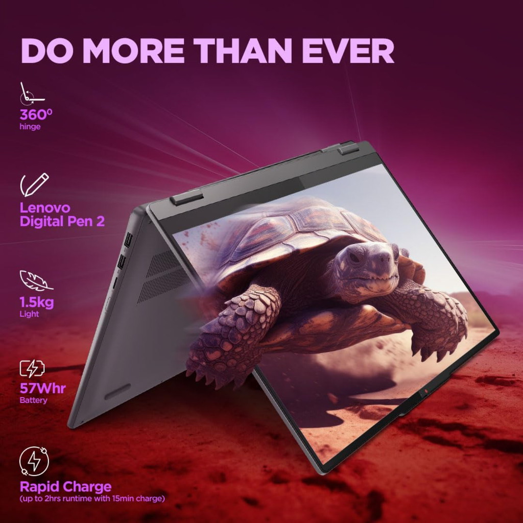 Lenovo IdeaPad 5 2-in-1 Convertible 14.0" WUXGA OLED Laptop - 13th Gen Intel Core i7 13620H, 16GB RAM, 512GB SSD, 400Nits, Win 11, Office Home 2024, Fingerprint Reader, Stylus Pen, 1 Year ADP Free (Grey, 1.5kg, 83KX004RIN)