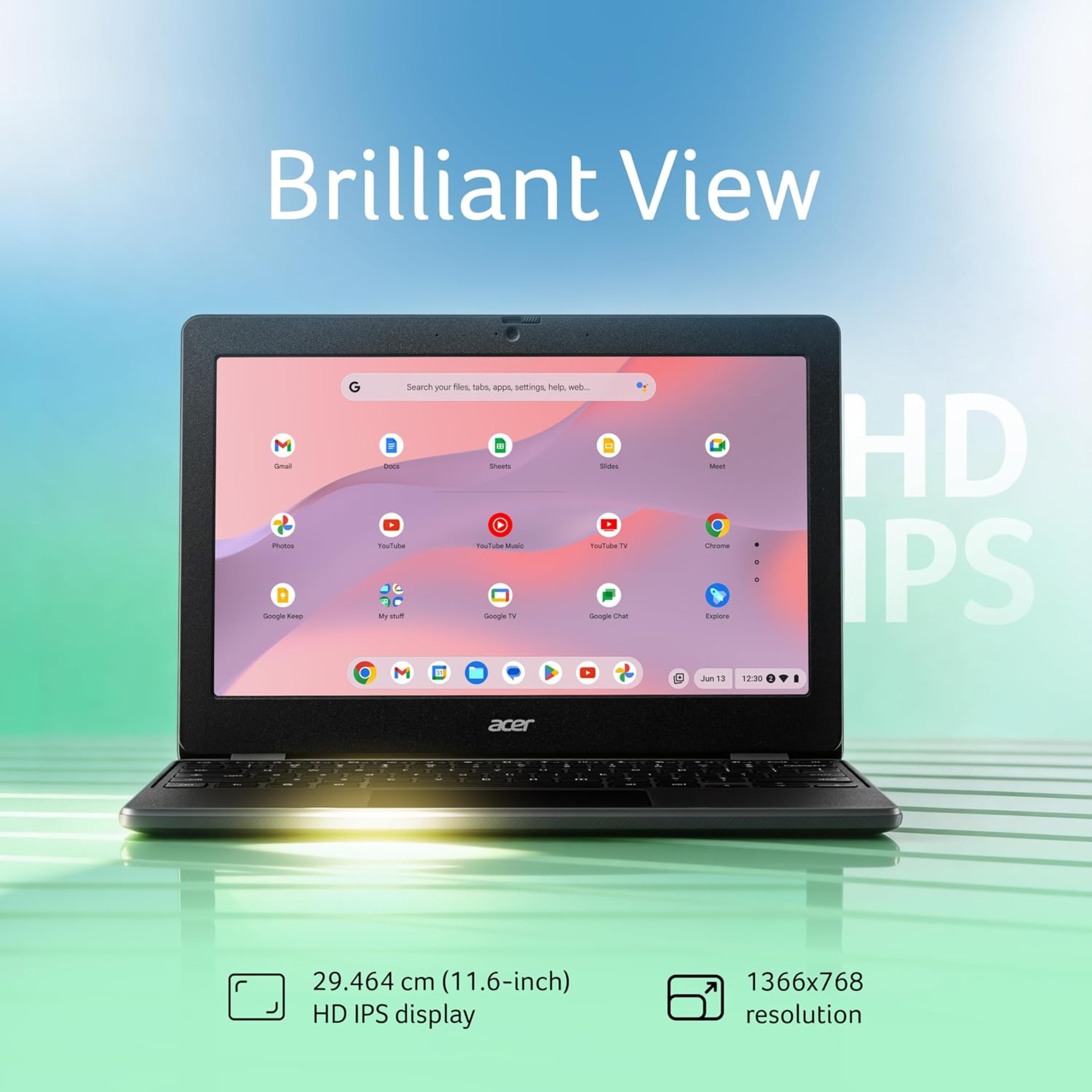 Acer Chromebook 11.6" FHD Laptop - MediaTek Kompanio 540 Octa-Core Processor, 4GB RAM, 64GB eMMC, Chrome OS, WiFi 6E, ARM Mali G57 Graphics (Black, 1.2kg, C725)