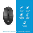 TVS Electronics M120 Wired Optical Mouse | 1200 DPI High-Precision Tracking | 5 Million Clicks Durability | Ergonomic Ambidextrous Design | 1.5m Durable USB Cable for PC & Laptop (Black)
