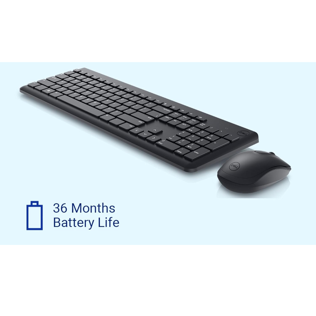 Dell KM3322W Wireless Keyboard and Mouse Combo - Anti-Friction Keycaps, Up to 36-Month Battery Life, 1000 DPI Optical Mouse, 2.4GHz Wireless (Black)