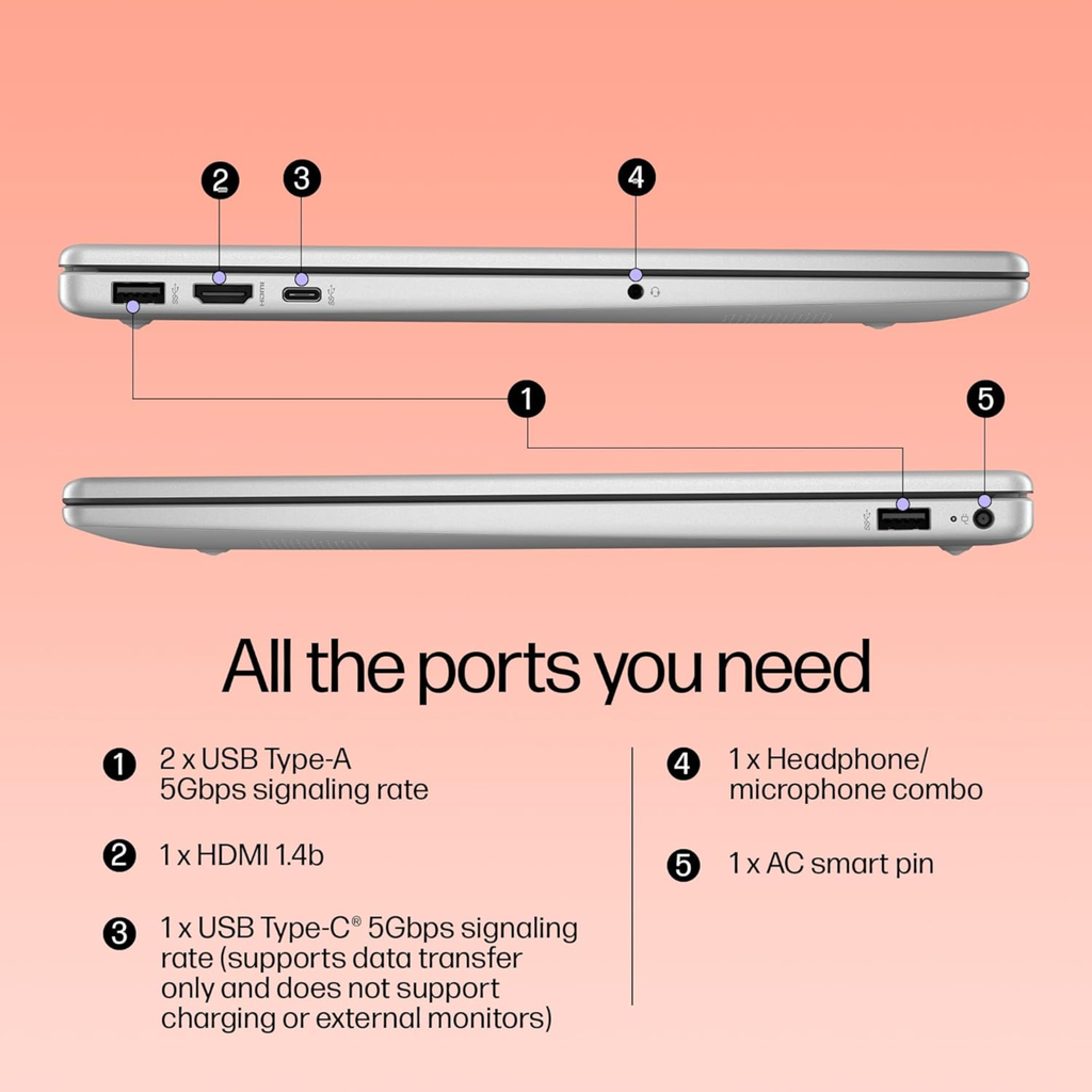 HP Laptop 15 15.6" FHD Thin & Light Laptop - Intel Core i5 13th Gen 1334U, Intel Iris Xe Graphics, 12GB DDR4 RAM, 512GB SSD, FHD Camera with Privacy Shutter, Windows 11, MS Office 2024 (Silver, 1.59kg, fd0575TU)