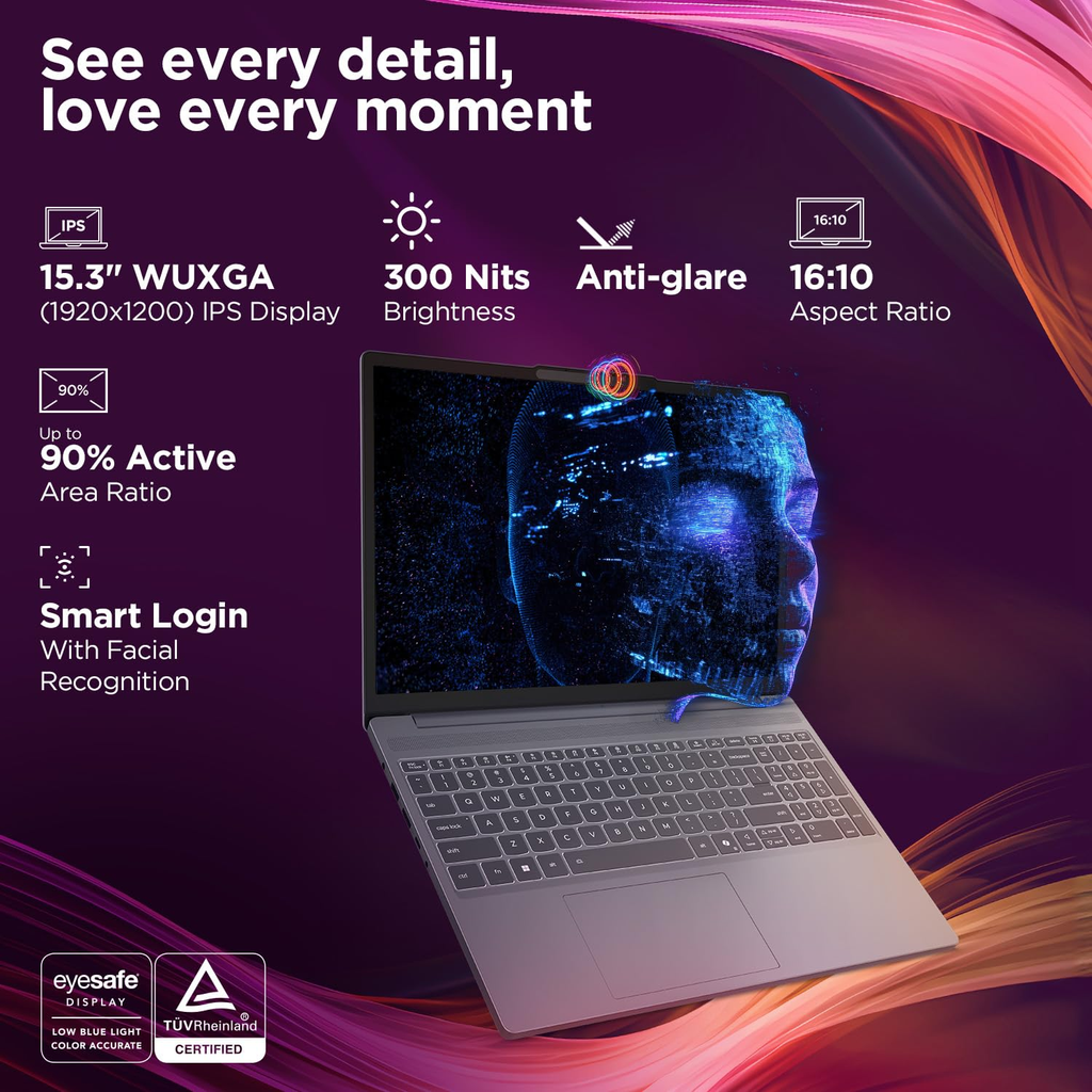 Lenovo IdeaPad Slim 3 15IRH10 15.3" WUXGA Laptop (Intel Core i5-13420H / 16GB RAM / 1TB SSD / Windows 11 / Office 2024 / Backlit Keyboard / Luna Grey) - 83K100S0IN