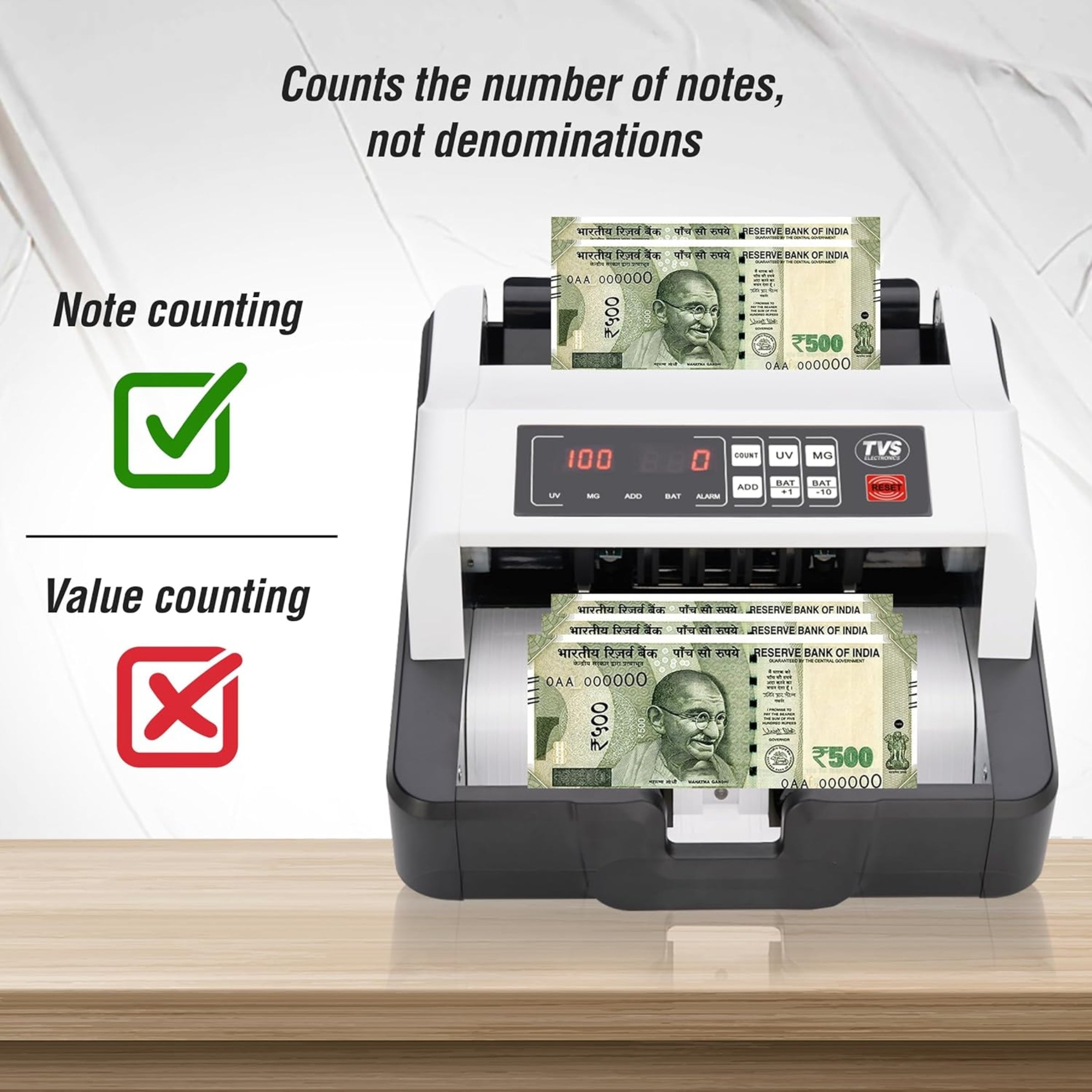 TVS Electronics CC-232 Classic Heavy-Duty Cash Counting Machine | 1200 Notes/Min High Speed | Advanced UV, MG & IR Fake Note Detection | Fully Automatic Money Counter for Indian Currency