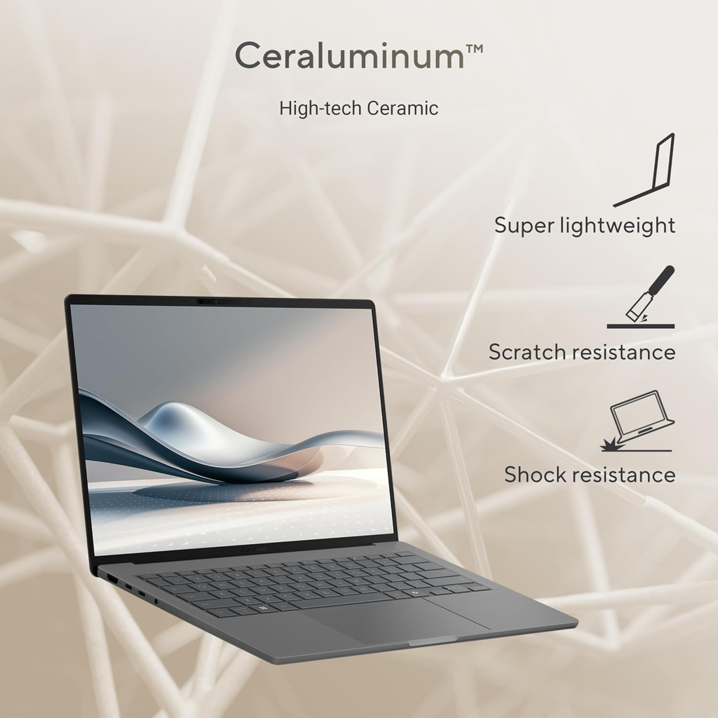 ASUS Zenbook A14 OLED Copilot+ AI Laptop 14.0" OLED Display - Qualcomm Snapdragon X, 16GB RAM, 512GB SSD, Up to 32hrs Battery Life, Metal Body, Windows 11 Home, Office 2024 & Microsoft 365 Basic (0.90kg Ultra-Light, UX3407QA-QD259WS)