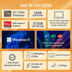 Dell 15 Thin and Light 15.6" FHD 120Hz Laptop - AMD Ryzen 7 7730U, Integrated AMD Radeon Graphics, 16GB RAM, 512GB SSD, Windows 11 Home, MS Office 2024 (Silver, 1.63kg)