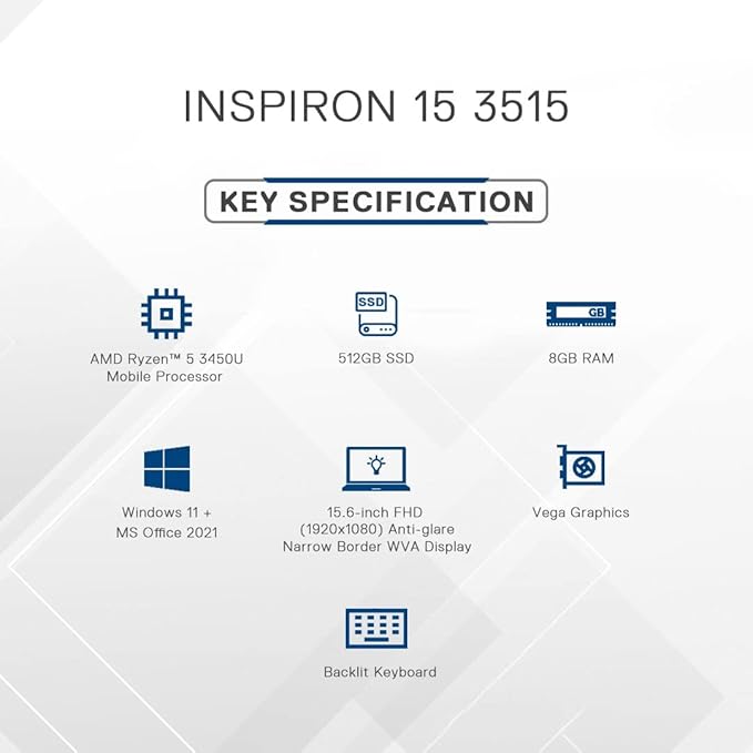 DELL VOSTRO ( ICC-D585060WIN8) 3515 RYZEN5 R5-3450U 8GB/512 SSD 15.6" FHD BACKLIT KEYBOARD LAPTOP