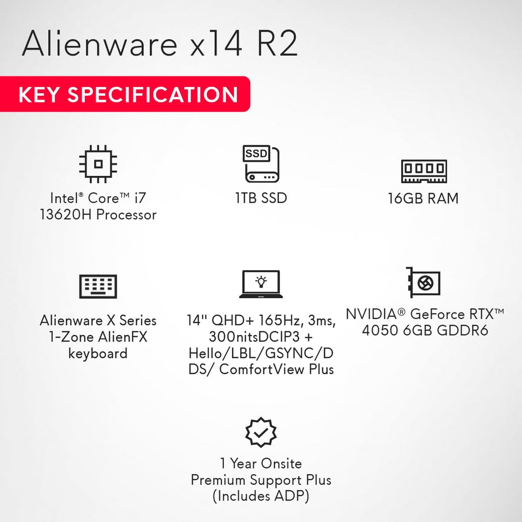 DELL ALLIENWARE (ANX14R0UCFG001CRS1) x14 R2 I7 13TH GEN 16GB/1 TB SSD 4050 6GB GDDR6 GAMING LAPTOP