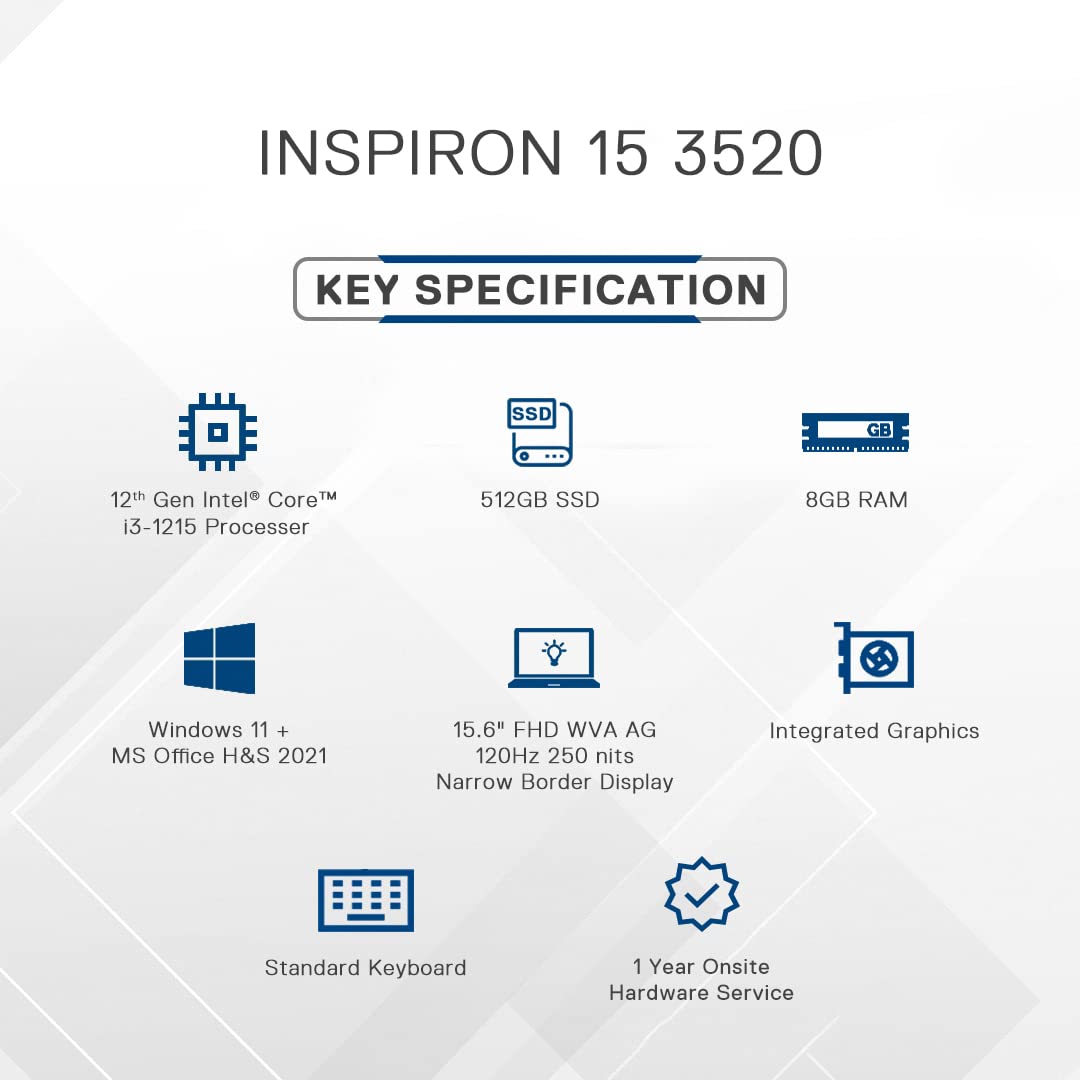 DELL INSPIRON (IN3520P9K46001ORA1) 3520 I3 12TH GEN 8GB/512GB  15.6" FHD  LAPTOP