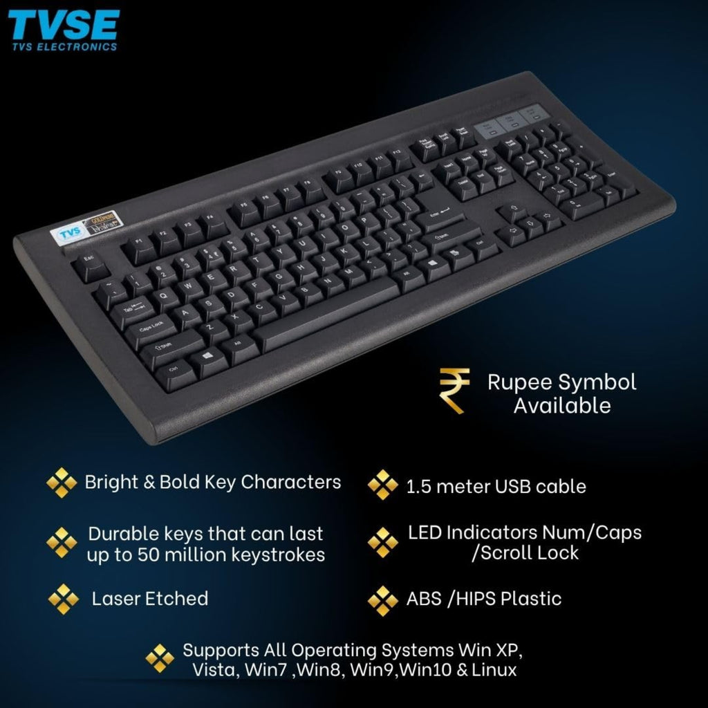 TVS Electronics Gold Prime Wired Mechanical Keyboard | Dustproof Switches | 50 Million Keystrokes | 1.5m Durable USB Cable | Long-Life Mechanical Keys for Office & Professional Typing (Black)