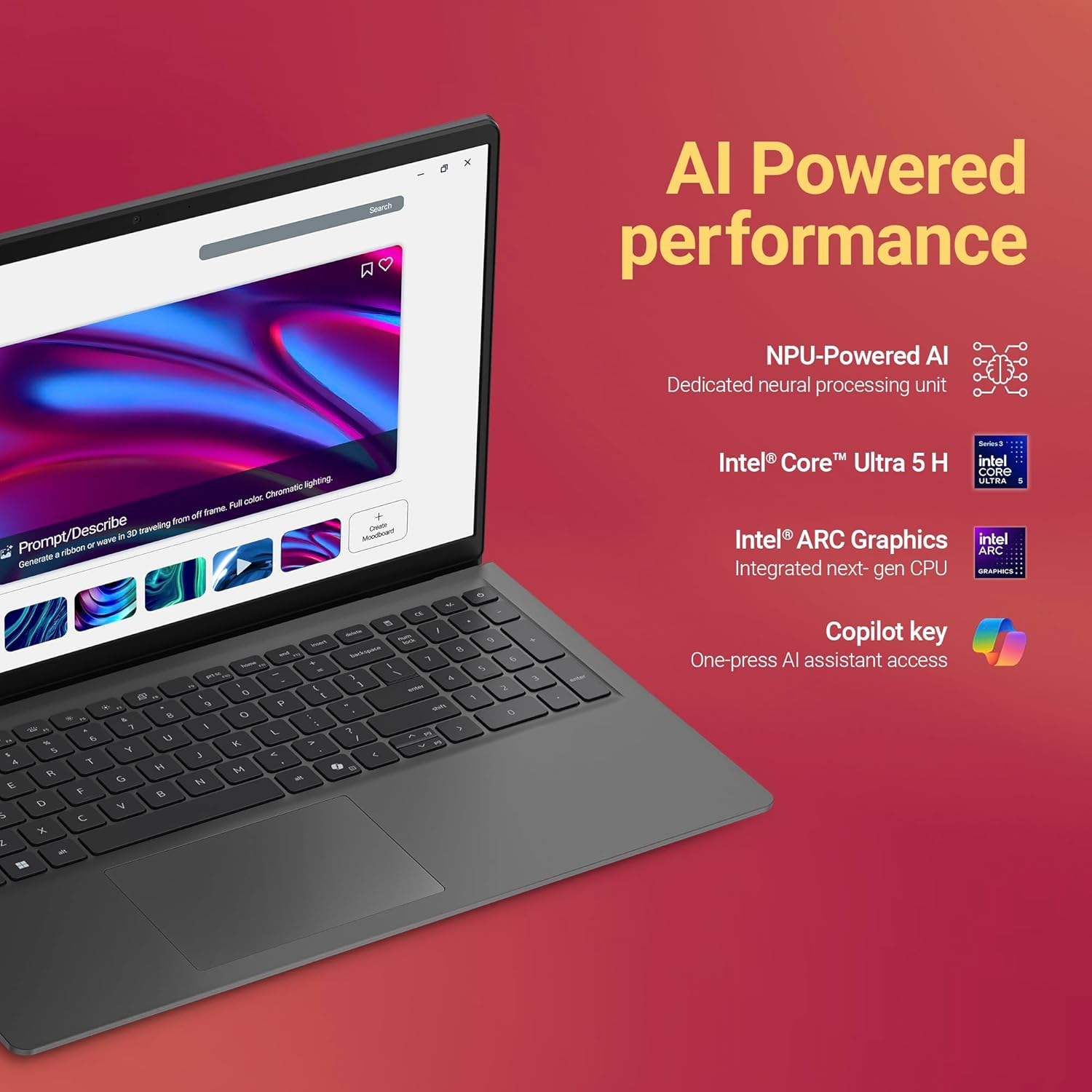 Dell 15 AI Powered Laptop | Intel Core Ultra 5 225H | 8GB DDR5 RAM | 512GB PCIe SSD | Intel Arc Graphics | 15.6" Full HD Anti-Glare Display | Windows 11 Home + MS Office Home & Student 2024 | Copilot AI Key | Carbon Black