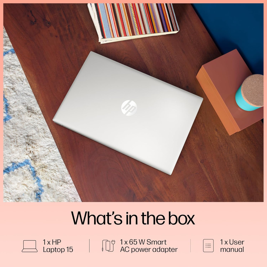 HP 15 15.6" FHD Laptop - 13th Gen Intel Core i5-1334U, Intel Iris Xe Graphics, 16GB DDR4 RAM, 512GB SSD, FHD Camera with Privacy Shutter, Windows 11 Home, MS Office 2024 (Natural Silver, 1.59kg, fd0577TU)