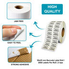 50x25mm Barcode Label Roll | 2000 Labels Per Roll | 2 Ups Chromo Paper Sticker | Self Adhesive Labels for POS, Retail & Shipping