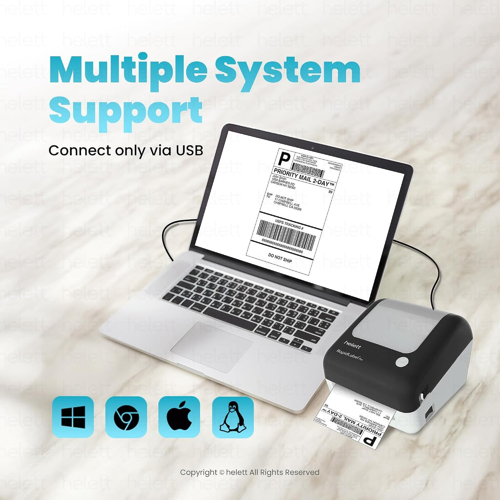 Helett H30C Pro Wireless Bluetooth Thermal Label Printer 4x6 | USB Shipping Barcode Printer | 203 DPI | Windows & Mac Compatible