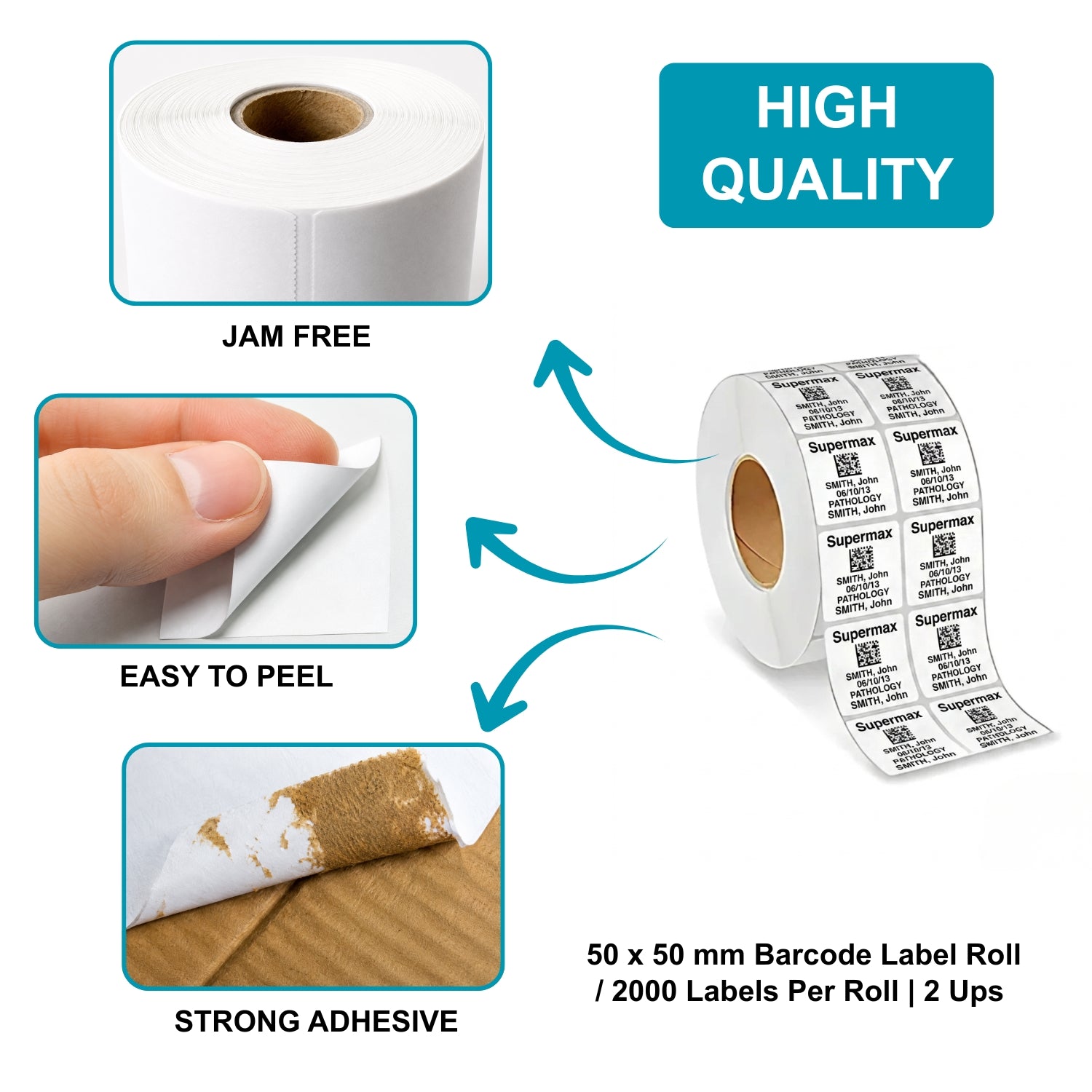 50x50mm Direct Thermal Barcode Label Roll | 1000 Labels Per Roll | 2 Ups DT Sticker | Self Adhesive Shipping, POS & Logistics Labels