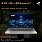 HP 255 G10 15.6" Full HD Laptop - AMD Ryzen 3 Quad Core 7335U, AMD Radeon Graphics, 16GB DDR5 RAM, 512GB SSD, USB-C, HDMI (Dark Ash Silver, 1.52kg)