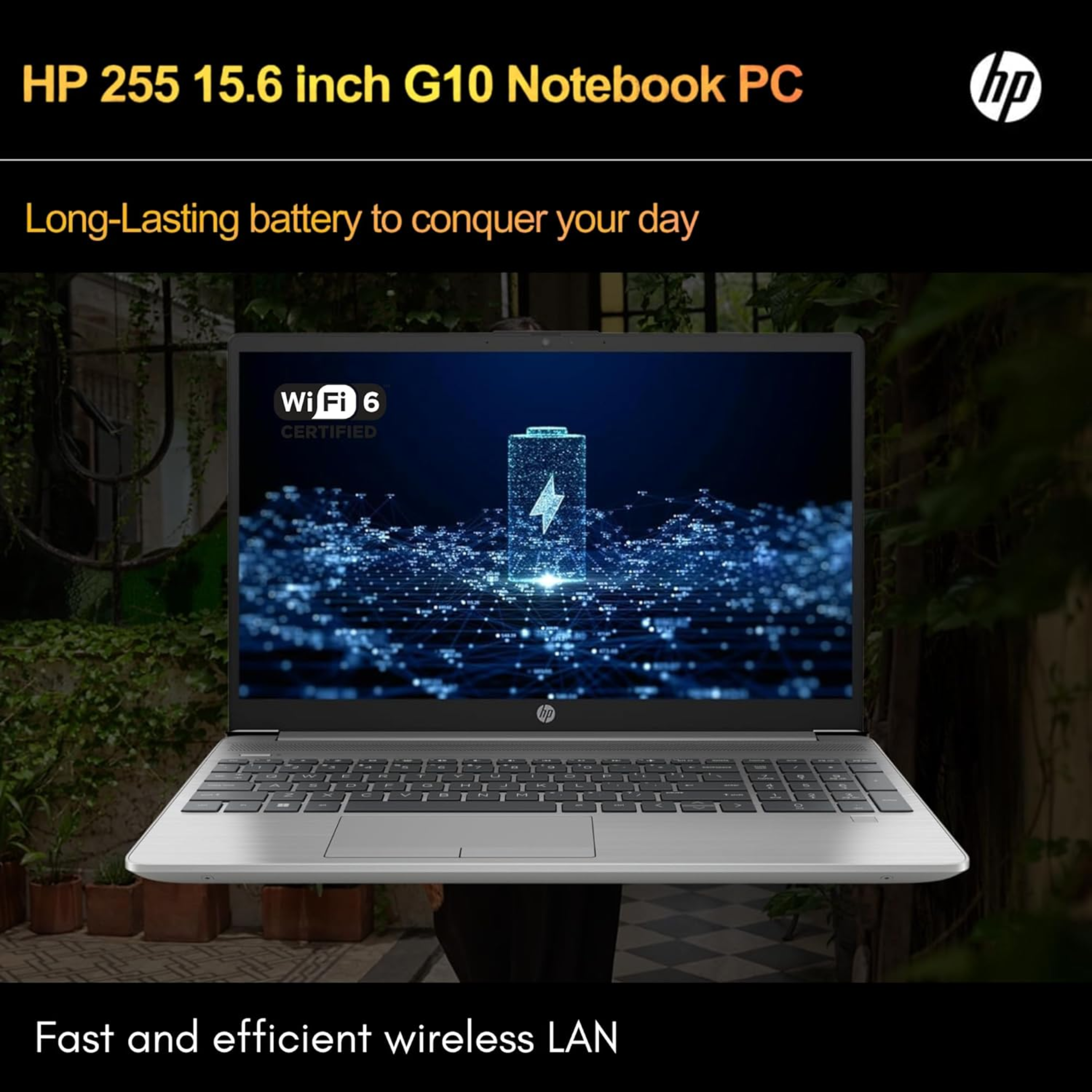 HP 255 G10 15.6" Full HD Laptop - AMD Ryzen 3 Quad Core 7335U, AMD Radeon Graphics, 16GB DDR5 RAM, 512GB SSD, USB-C, HDMI (Dark Ash Silver, 1.52kg)