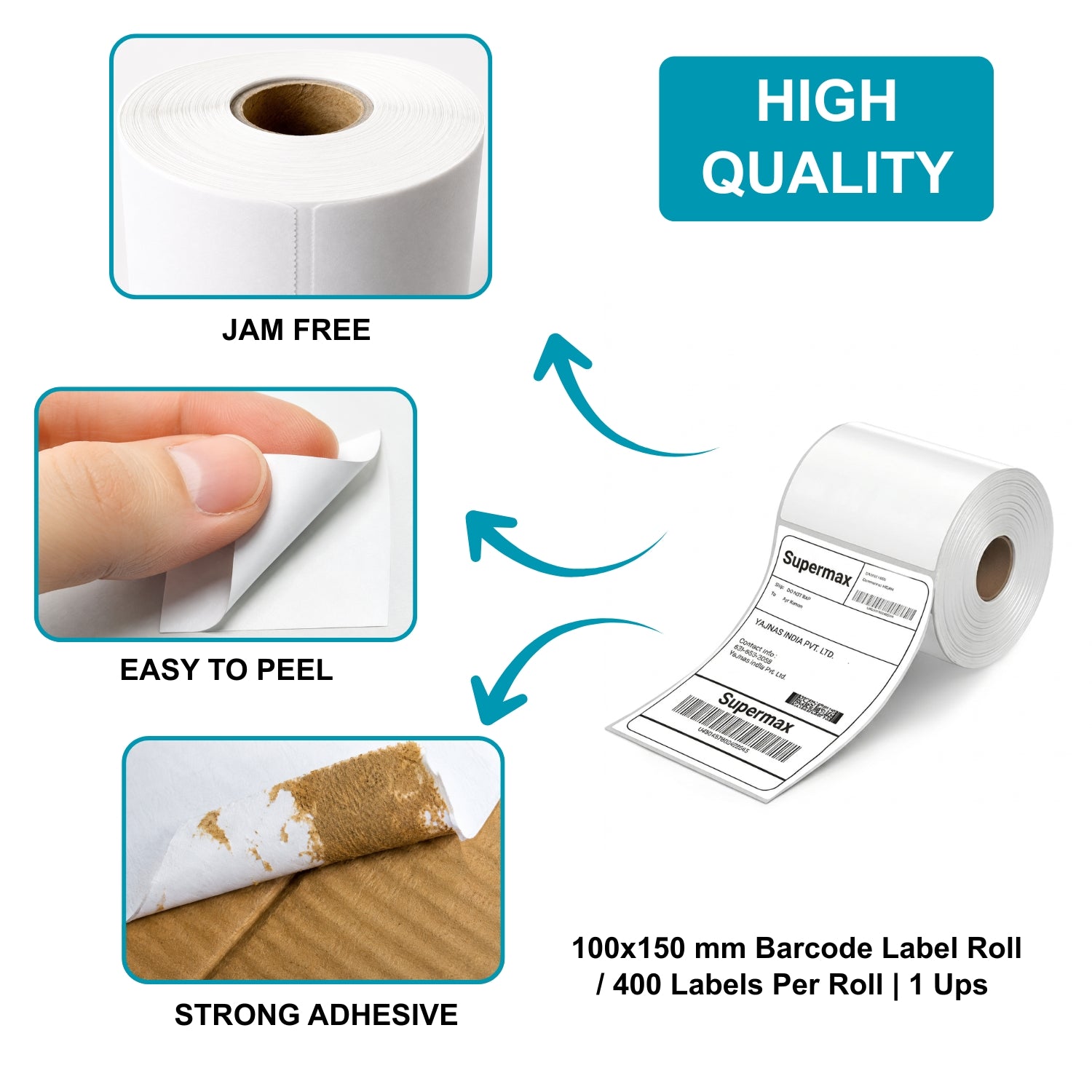 100x150mm Direct Thermal Shipping Label Roll | 400 Labels Per Roll | 1 Up DT Barcode Sticker | Self Adhesive eCommerce & Logistics Labels