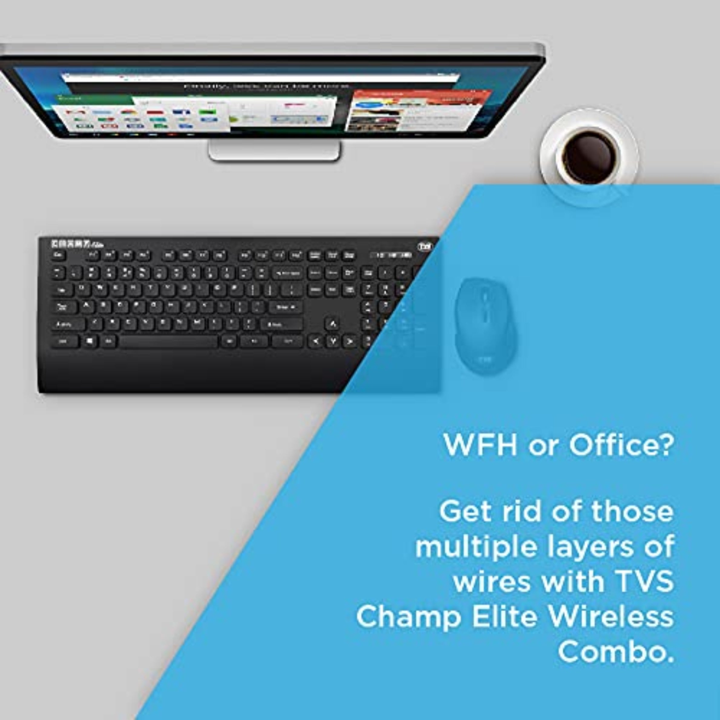TVS Electronics Champ Elite Wireless Keyboard and Mouse Combo | 10 Million Keystrokes | 1600 DPI Optical Tracking | 10m Wireless Range | UV Coated Abrasion Resistant Keys | Long Battery Life (Black)