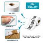 105x105mm Direct Thermal Barcode Label Roll | 1000 Labels Per Roll | 1 Up DT Sticker | Self Adhesive Shipping, POS & Logistics Labels