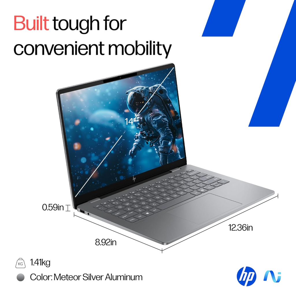 HP OmniBook 7 OLED 14" 3K AI Laptop - Intel Core Ultra 7 255H, 32GB LPDDR5 RAM, 1TB SSD, 120Hz 0.2ms Display, 5MP IR Camera, Backlit Keyboard, Windows 11, MS Office 2024 (Meteor Silver, 1.50kg, fr0116TU)