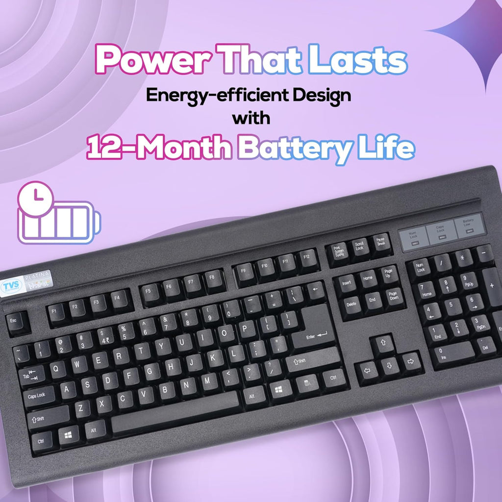 TVS Electronics Platina Wireless Mechanical Keyboard & Mouse Combo | 50 Million Keystrokes | 2.4GHz Wireless (10m Range) | Dustproof Mechanical Switches | Adjustable 1600 DPI Mouse | For Windows, Mac & Linux (Black)