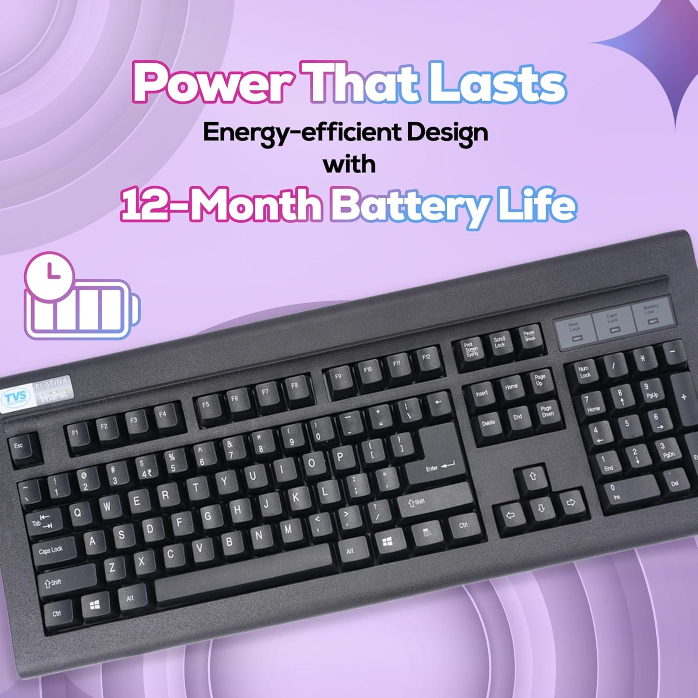 TVS Electronics Platina Wireless Mechanical Keyboard & Mouse Combo | 50 Million Keystrokes | 2.4GHz Wireless (10m Range) | Dustproof Mechanical Switches | Adjustable 1600 DPI Mouse | For Windows, Mac & Linux (Black)