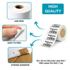 60x30mm Direct Thermal Barcode Label Roll | 1000 Labels Per Roll | 1 Up DT Sticker | Self Adhesive Shipping, POS & Logistics Labels